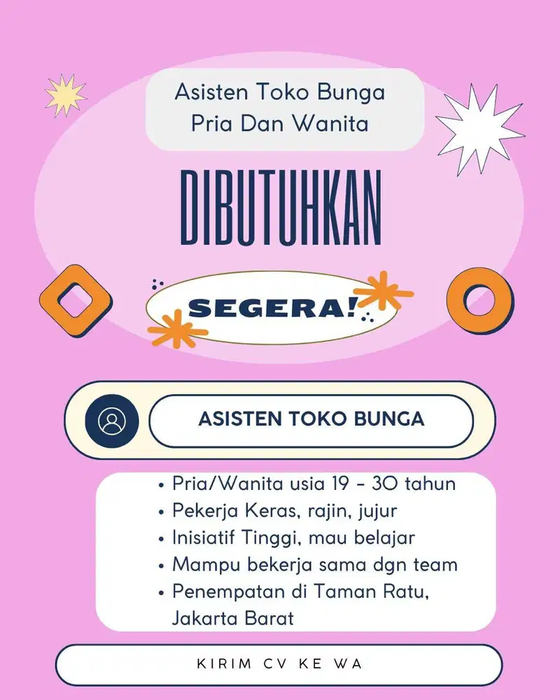 Dibutuhkan segera karyawan toko bunga