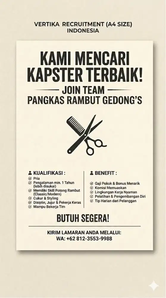 Lowongan kerja tukang cukur