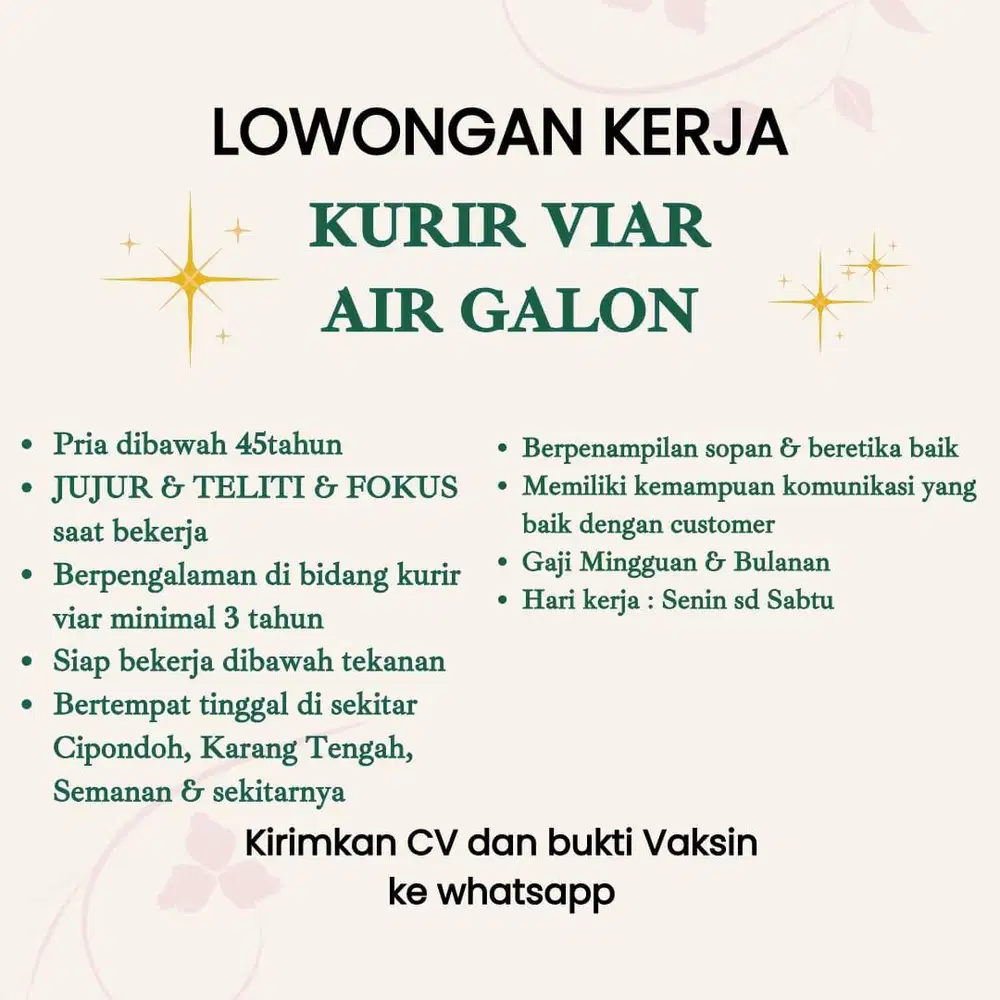 Dicari kurir viar berpengalaman