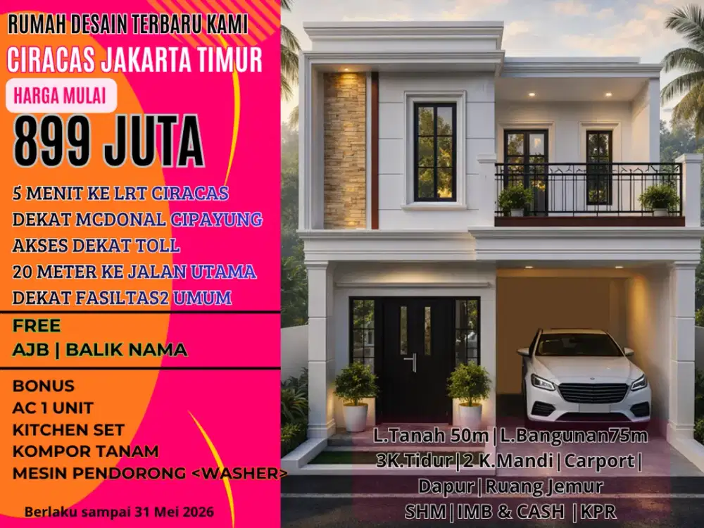 Rumah strategis 5 menit ke Lrt Ciracas,strategis dan Bebas Banjir