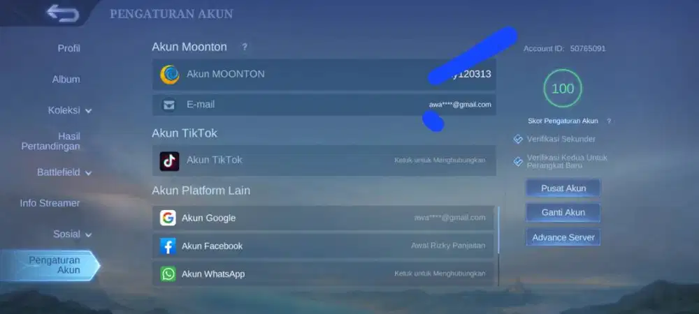 Jual akun ML Tahun 2017 (2082). Akun tertaut hanya di email saya.
