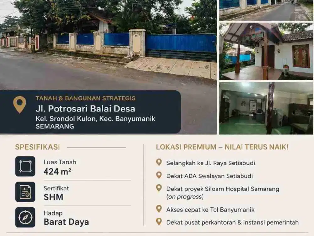 SUPER DEAL LELANG TERMURAH UNTUK AREA SETIABUDI 
HARGA JAUH DI BAWAH PASAR
Selangkah Dari Jalan Setiabudi,Ada Setiabudi,RS Siloam,Pintu Tol Banyumanik