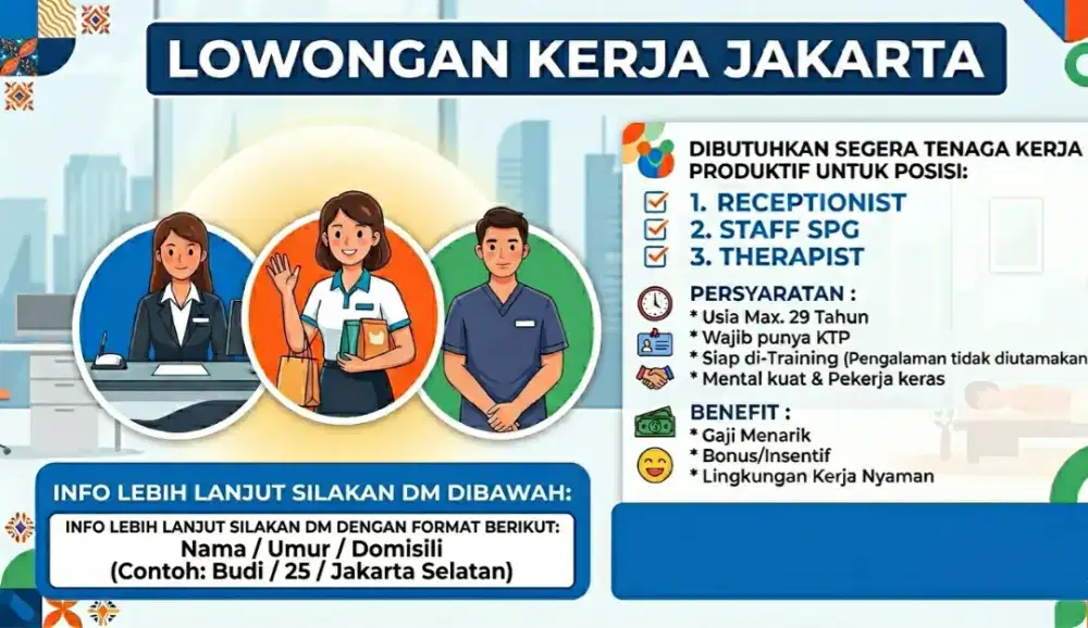 LOWONGAN KERJA STAF SPG, RECEPSIONIST & TERAPHY