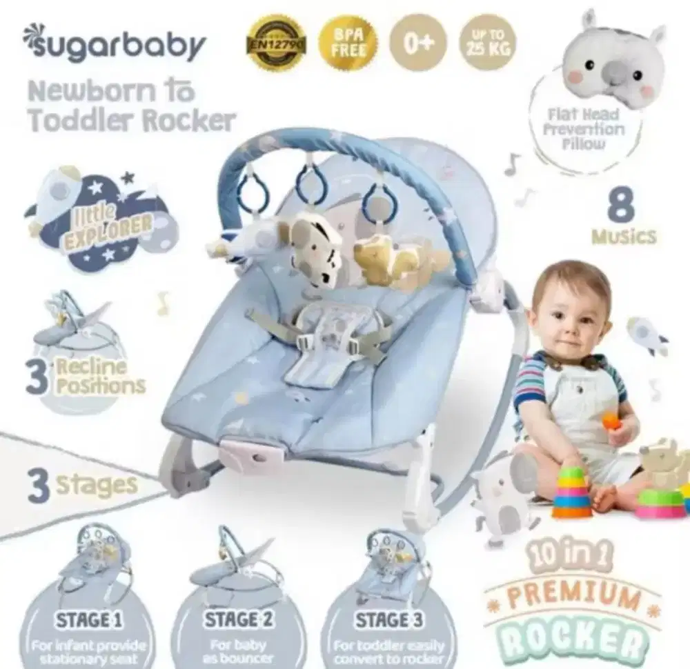Sugarbaby 10in1 Premium Rocker/Ayunan Bayi/Bouncer Bayi/Kursi Goyang