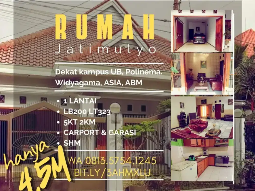 Rumah dijual bunga-bunga jatimulyo suhat UB Polinema 5KT LT323 4,5M