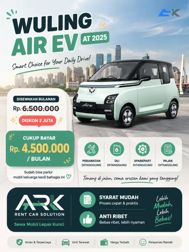 Sewa Mobil Listrik Wuling EV (bulanan)