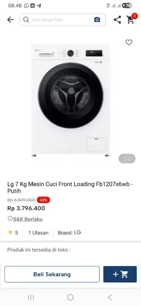 Lg 7 kg mesin cuci front loading Fb1207s6