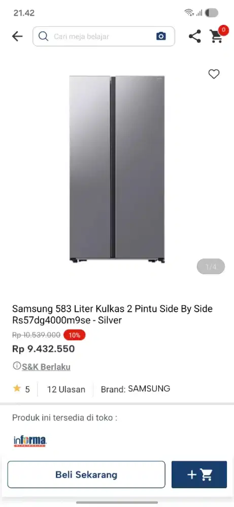 Ready stok kulkas samsung side by side