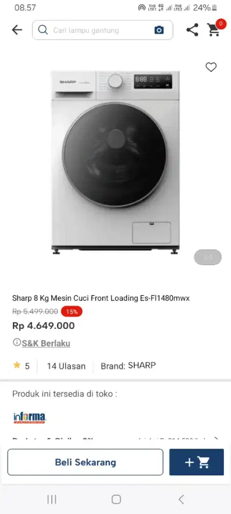 PROMO KREDIT SHARP 8KG MESIN CUCI FRONT LOADING