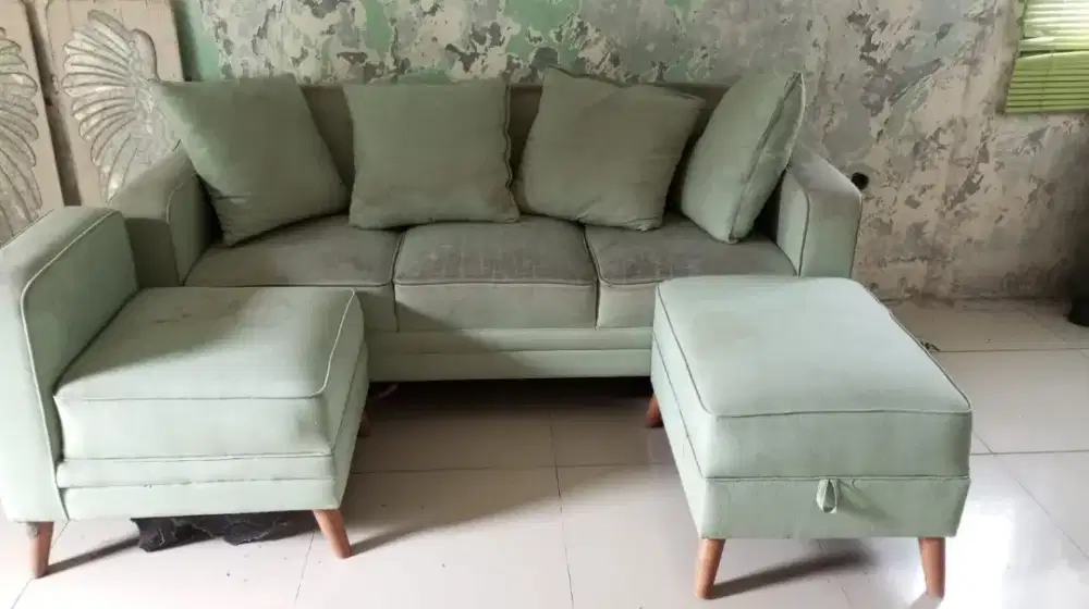 Dijual sofa scandivia 3+1+1 warna hijau tosca