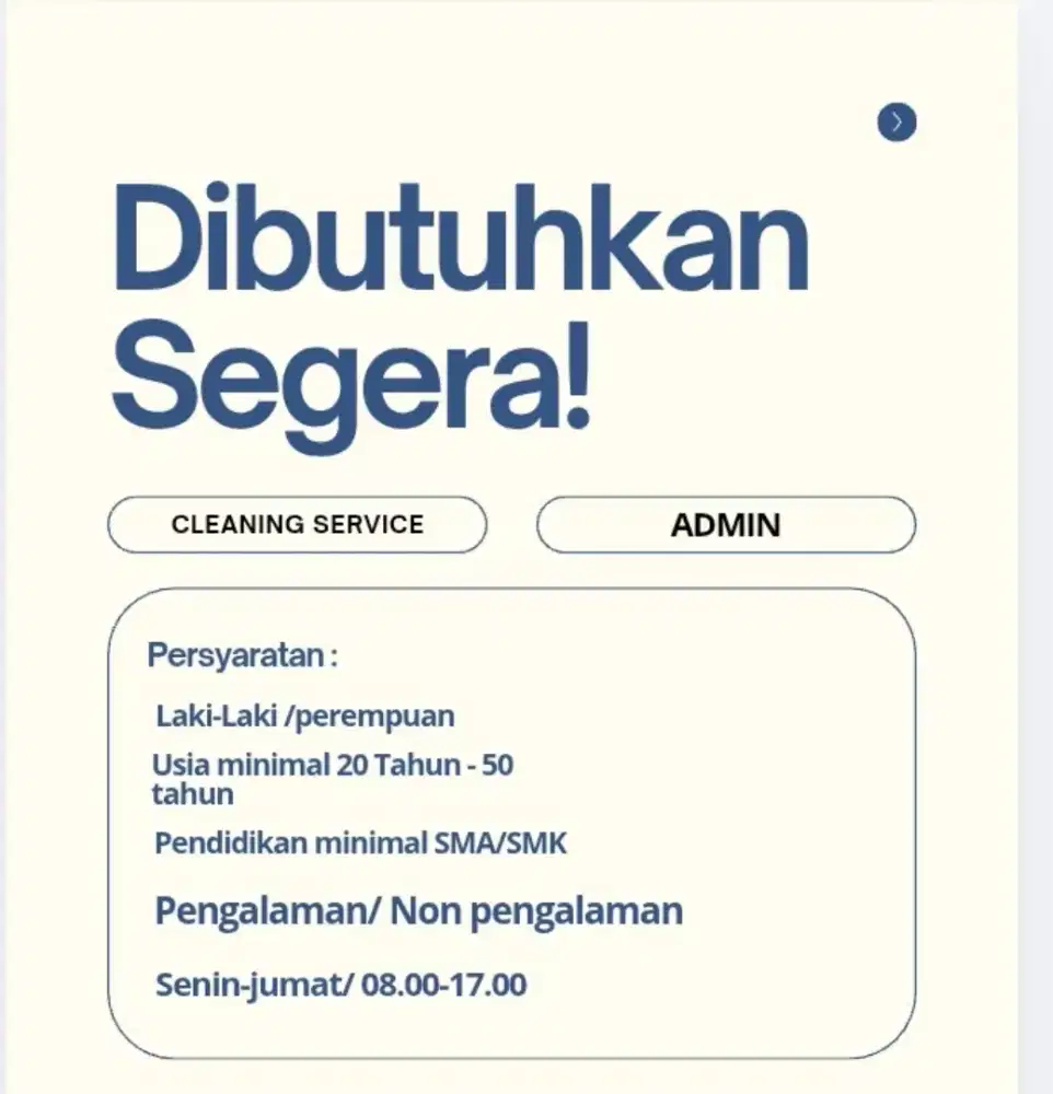 Lowongan kerja Admin & Cleaning service