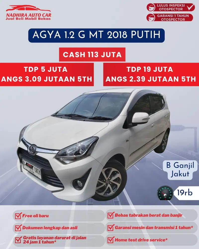 DP 5 Juta Agya 1.2 G MT 2018 Putih