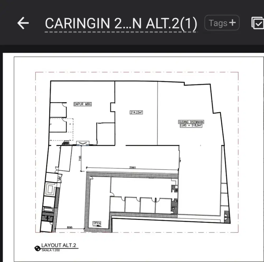 Disewakan gudang Jl. Caringin LB : 518m2