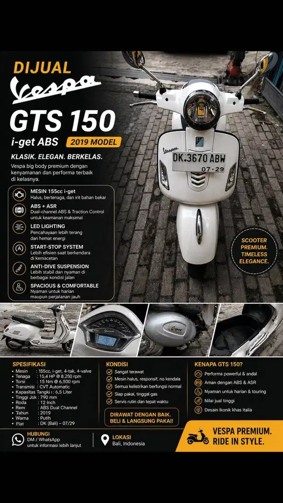 DIJUAL VESPA GTS 150 i-Get ABS 2019