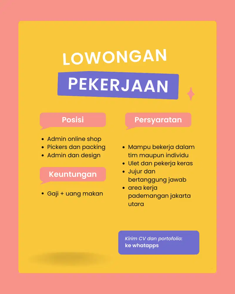 Admin online shop Pickers dan packing Admin dan design