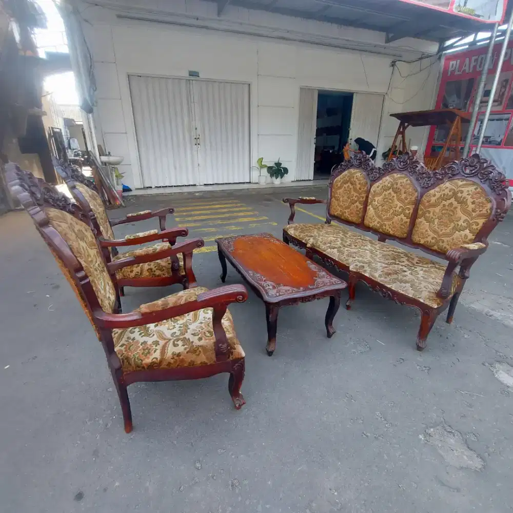 Vintage Set Kursi Sofa Ganesha Jati Ukir Ruang Tamu Antique Furniture