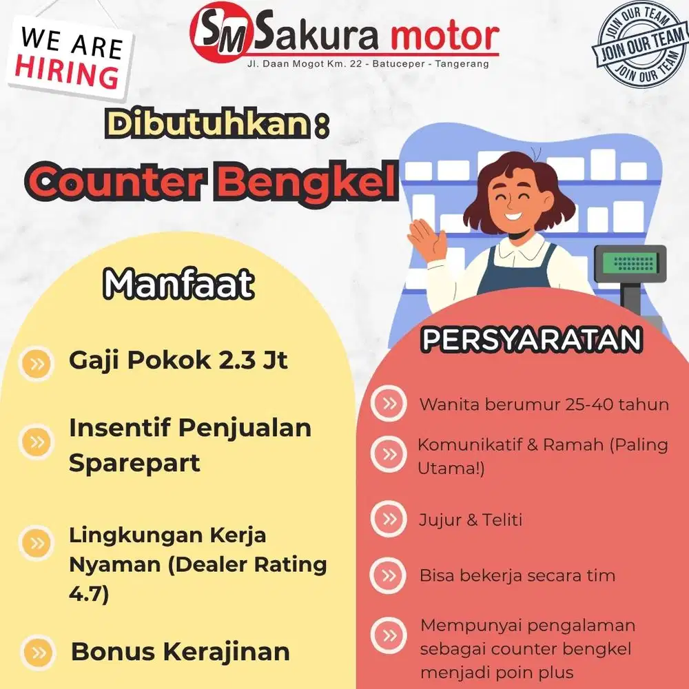 Loker Counter Service Bengkel Yamaha Sakura - Gaji + Insentif & Bonus