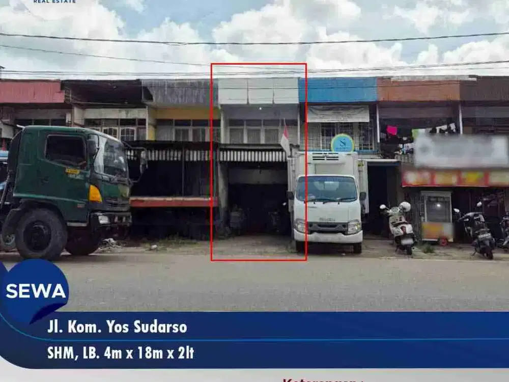 Disewakan 1 unit ruko 2lt lokasi pinggir Jl. kom Yos Sudarso