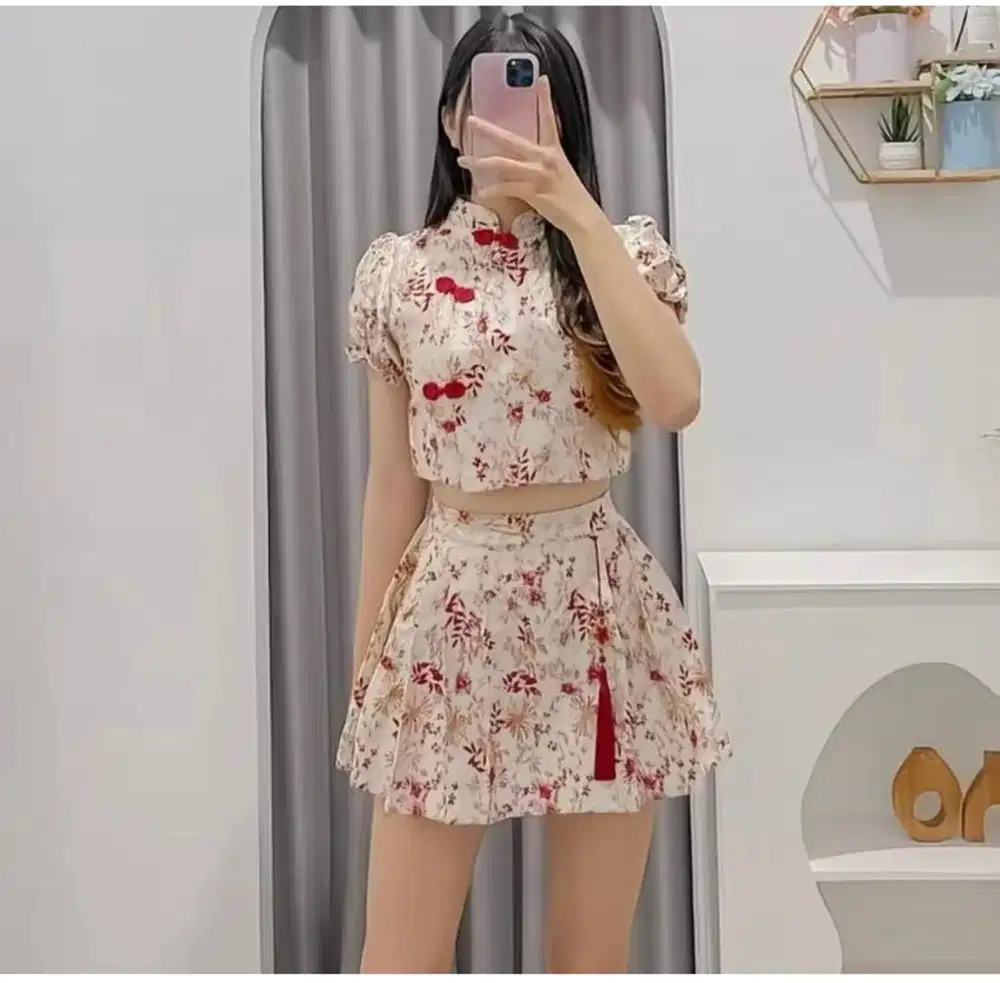Cheongsam prenium one set baju dan rok ukuran S-M