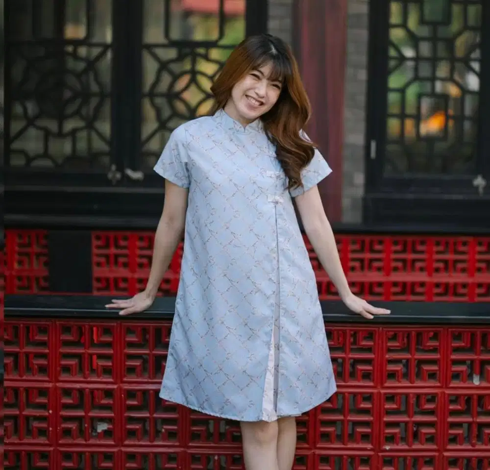 preloved dress rose cheongsam blue size S