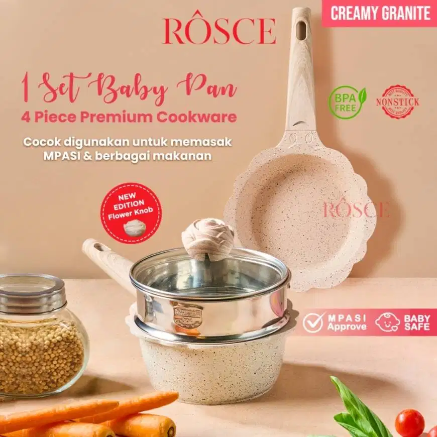 Panci bayi mpasi ROSCE 4pc Wajan set babypan White marble anti lengket