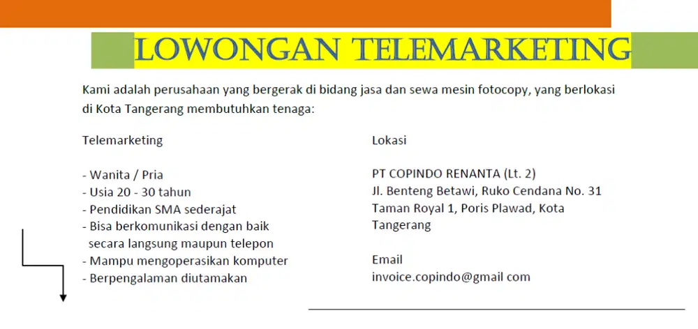 LOWONGAN TELEMARKETING TANGERANG