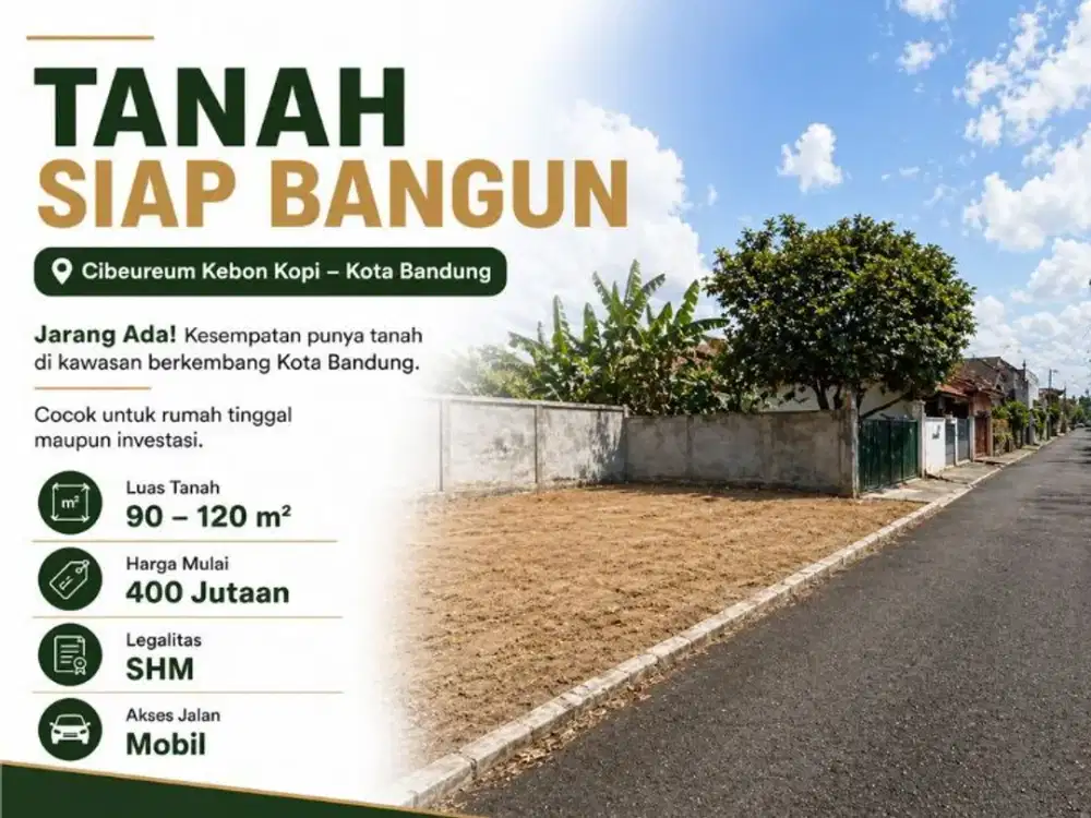 TANAH KAVLING CIBEUREM LUAS MULAI 90M2 LEGALITAS SHM