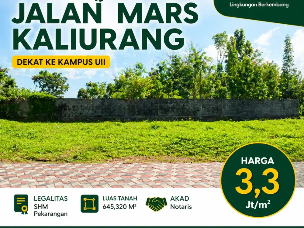 Tanah Jogja Kost Area Kampus UII Kaliurang SHM Pekarangan