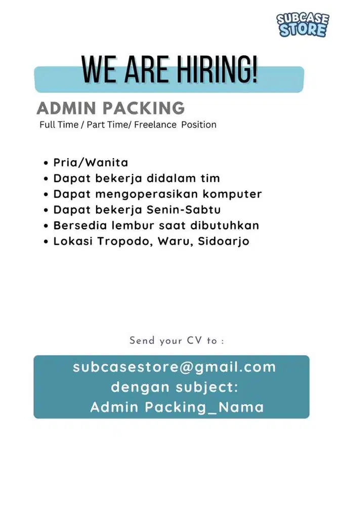 DIBUTUHKAN GRAPHIC DESIGNER & ADMIN PACKING