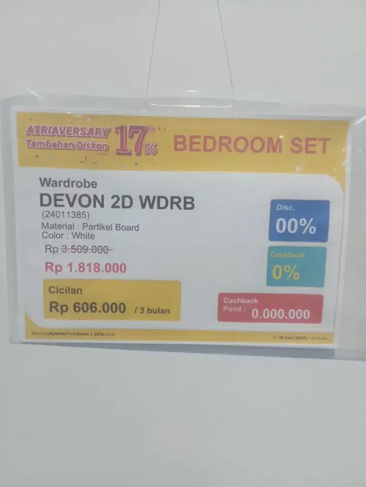 Lemari devon 2D WDRB Color White Cicilan Tanpa DP