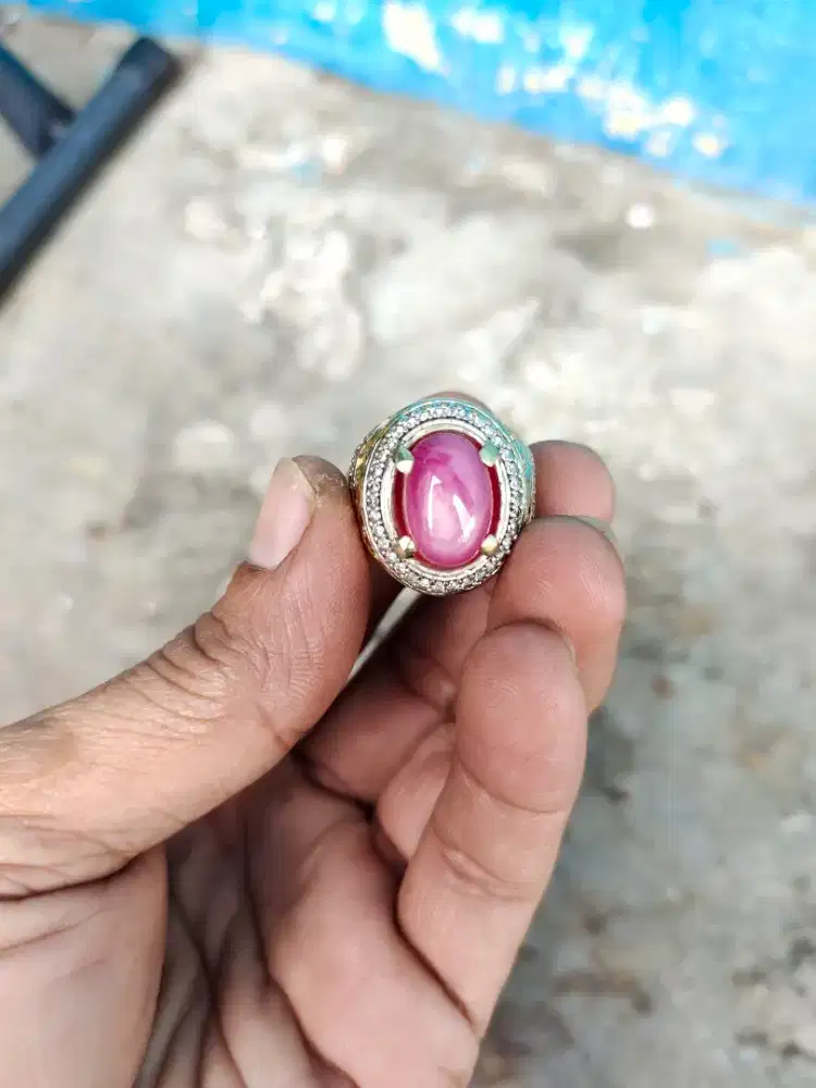Cincin batu permata Ruby star burma