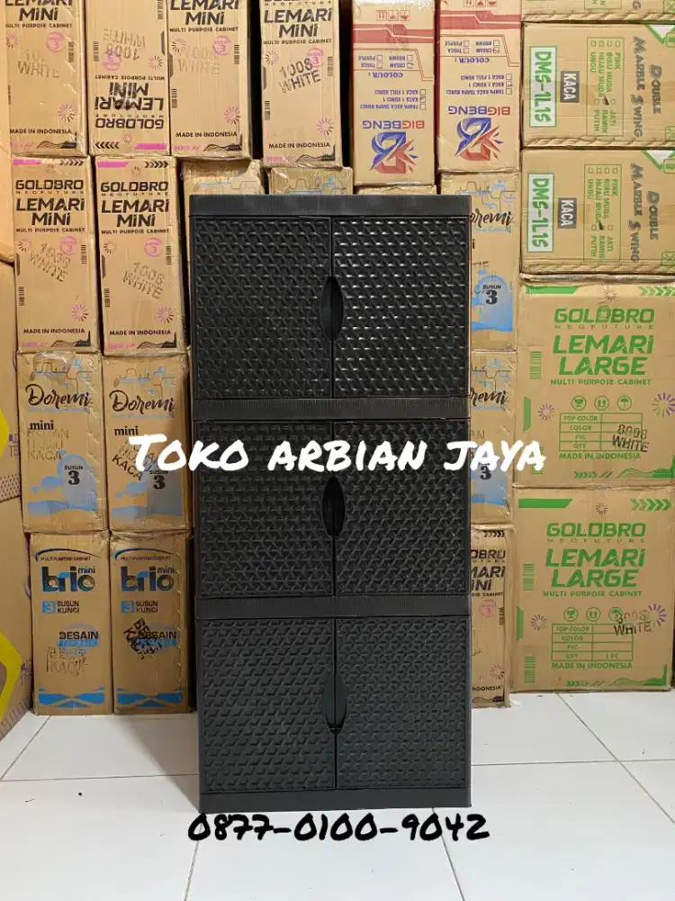 Promo murah lemari plastik mini susun 3 polos hitam