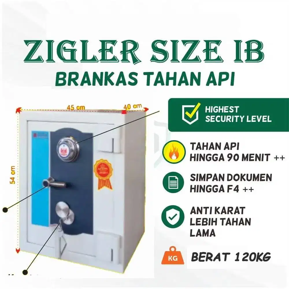Tahan Api (Brankas Tinggi 54) Zigler Siz 1B safety cash box baru bekas