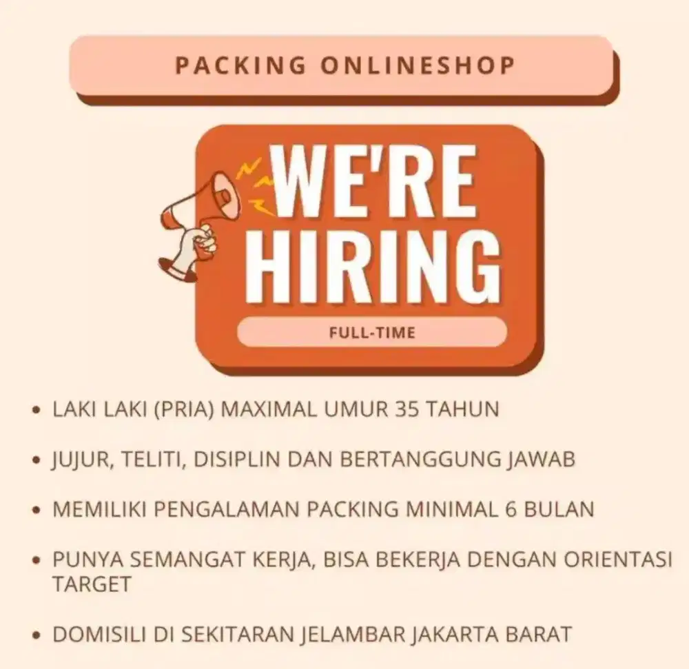 DI BUTUHKAN SEGERA TUKANG PACKING ONLINE SHOP