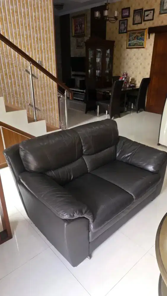 Sofa Set 3+2 Seater Hitam - Rangka Kayu Solid & Busa Super Empuk