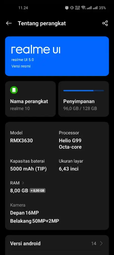 Realme 10 Ram 8+8 / 128 fullshet nominus
