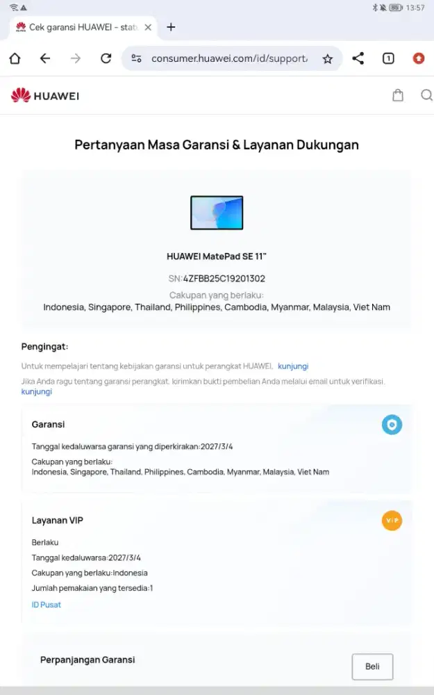 Tab Huawei matepad se 11 Fullset 4/128