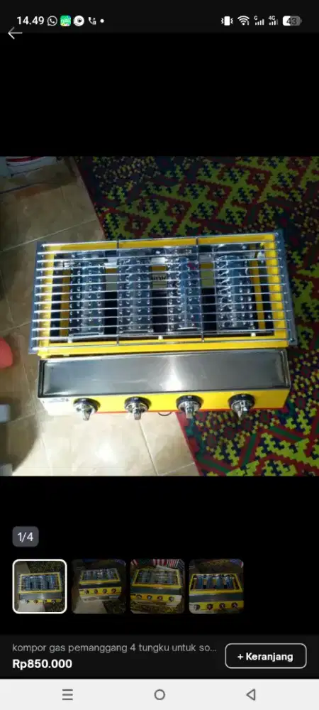 Kompor gas pemanggang 4 tungku untuk sosis, sate, bakso