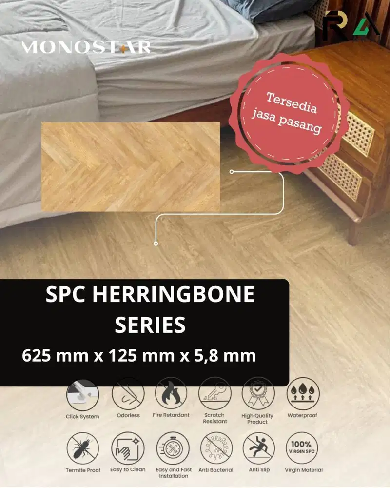 SPC Flooring Herringbone Series 625 x 125 x 5,8 mm | Lantai Vinyl