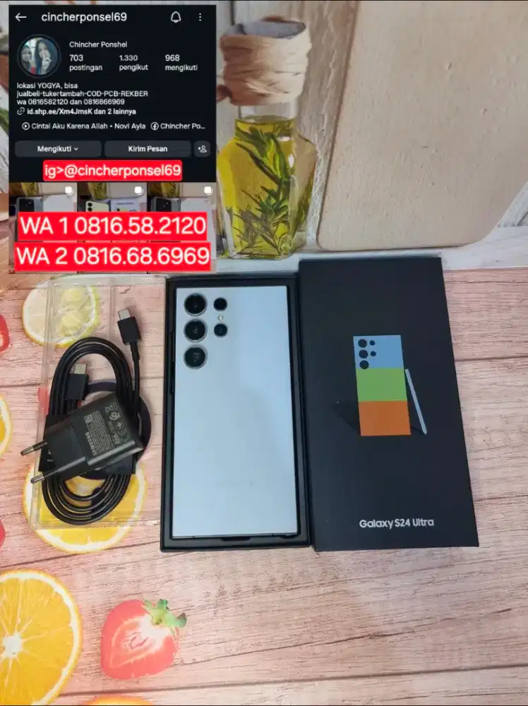 Jual  hp samsung S24 ULTRA 12/512 likeNEW warna esklusif free ADAPTOR