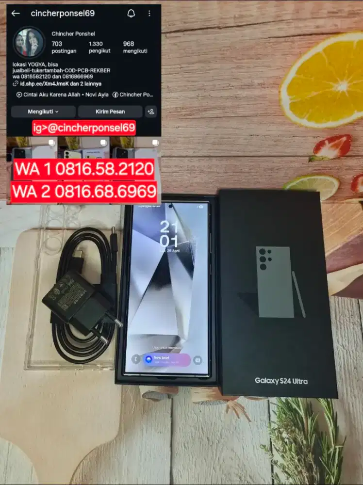 Hp likenew samsung S24 ULTRA 12/512 grns resmi istimewa free ADAPTOR