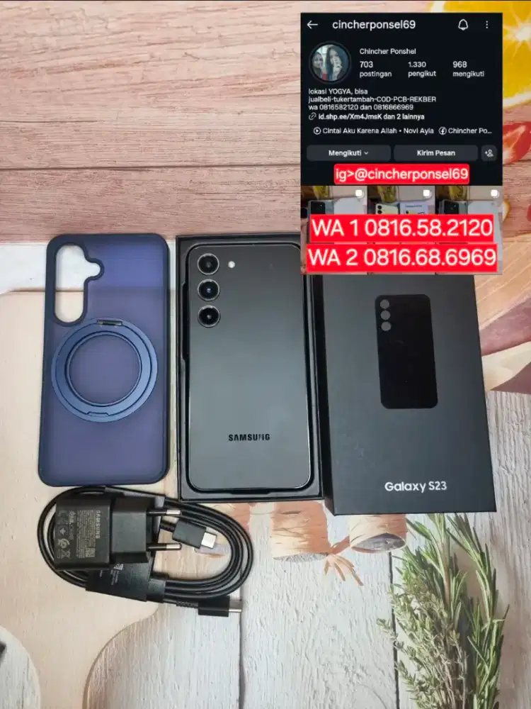 Jual hp siap pakai Samsung s23 8/256 normal jaya free adaptor n case