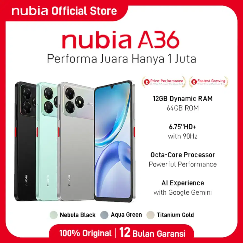 Handphone nubia A36 ROM 64GB RAM 12GB (4+8GB) Smartphone.