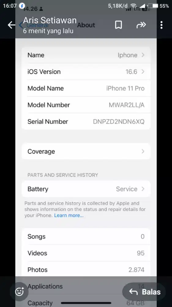 Jual murah iPhone 11pro 64gb baterai health 75persen.masih ORI mulus