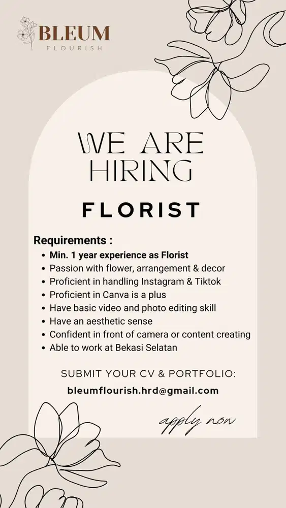FLORIST / Perangkai Bunga for BLEUM Flourish