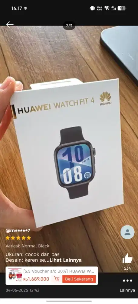 Huawei Watch Fit 4 mulus baru beli
