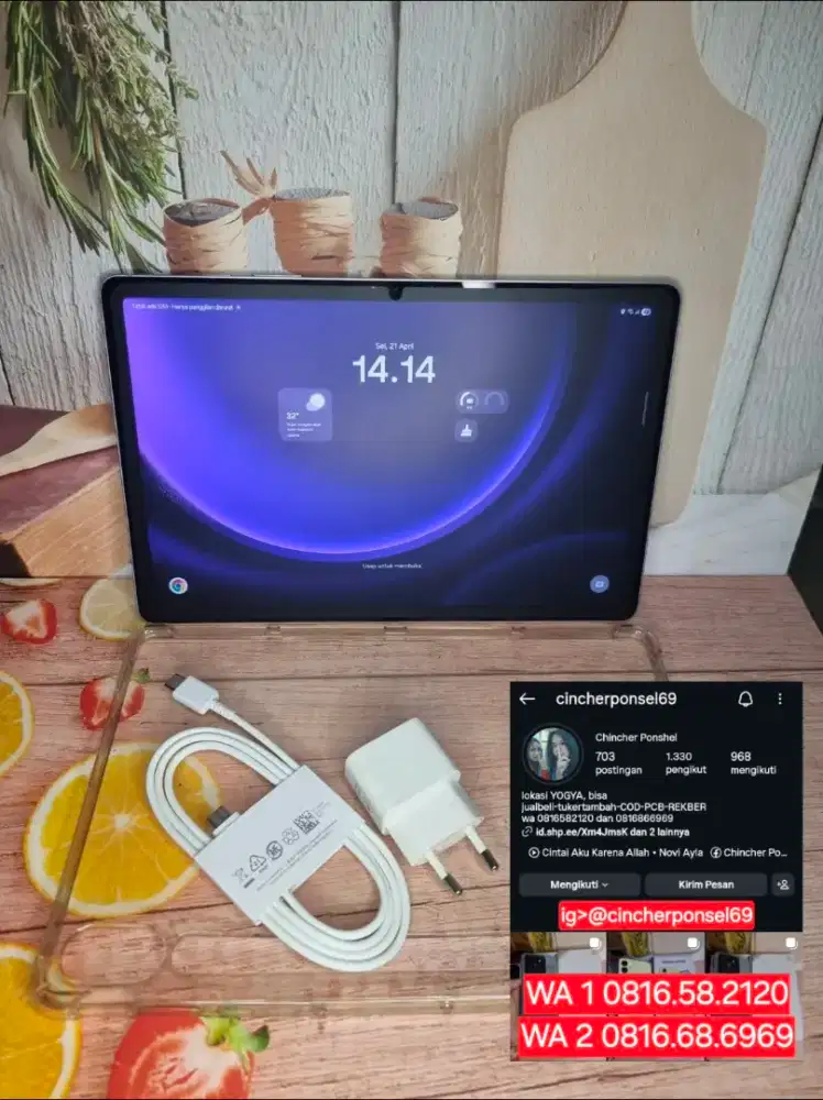 Jual tab SAMSUNG TAB S9 fe 5g likenew mulus sudah pakai SIM grns resmi