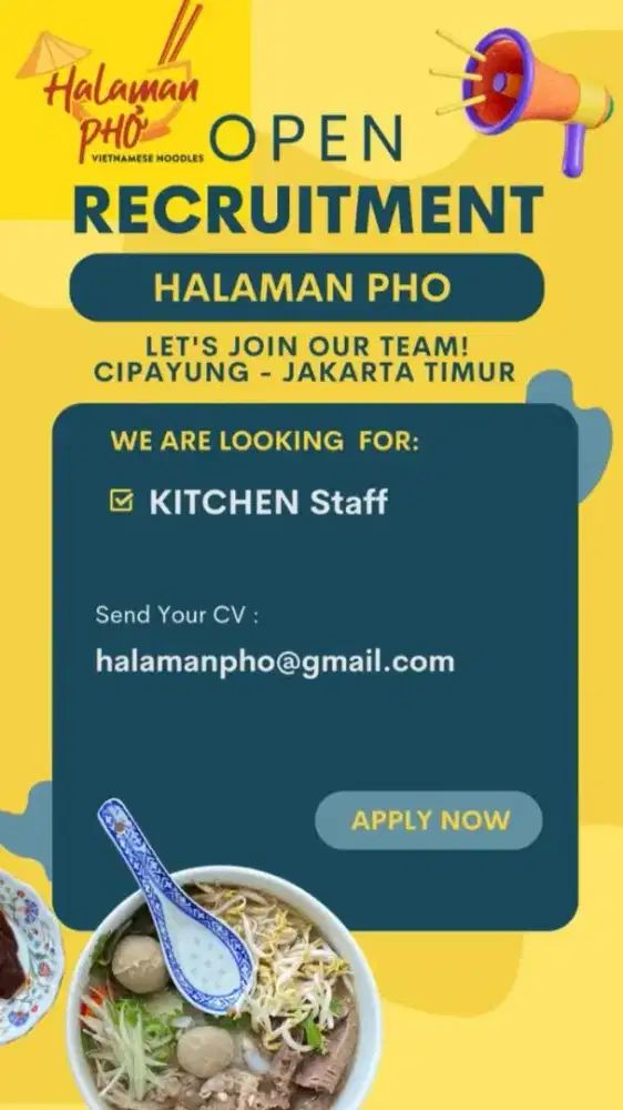 Dibutuhkan segera staff kitchen Halaman Pho