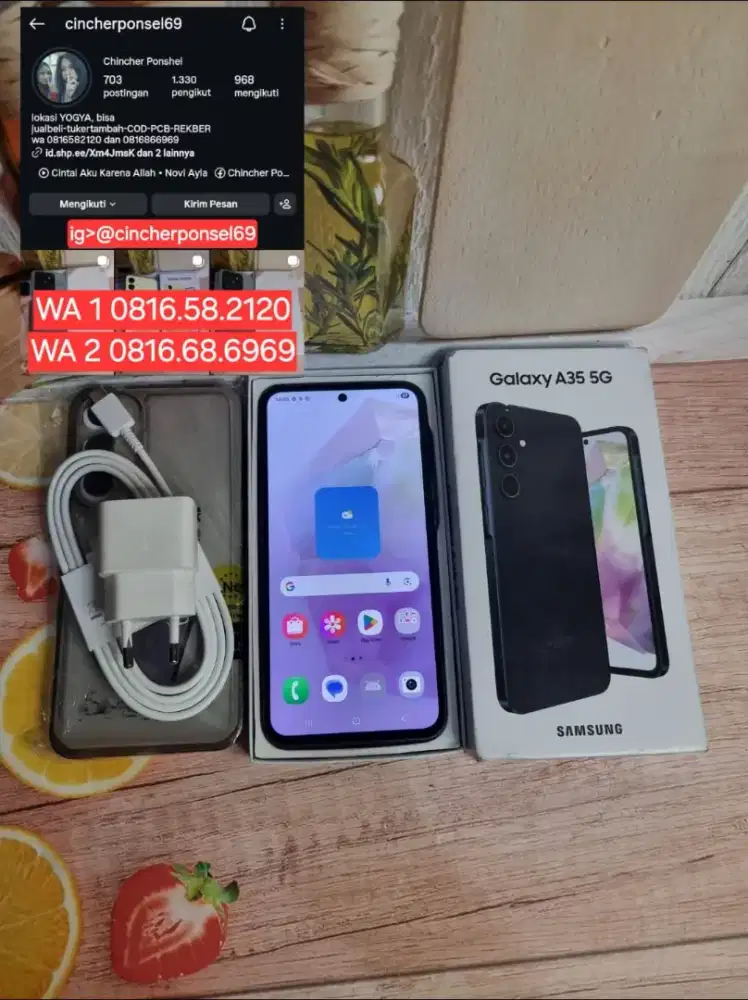 Jual hp likeNEW Samsung A35 5g 8/256 fullset original Free ADAPTOR