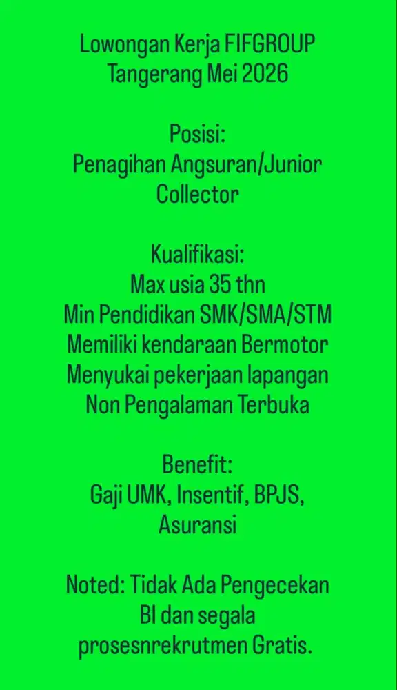 Loker Penagihan Angsuran Area Tangerang Raya